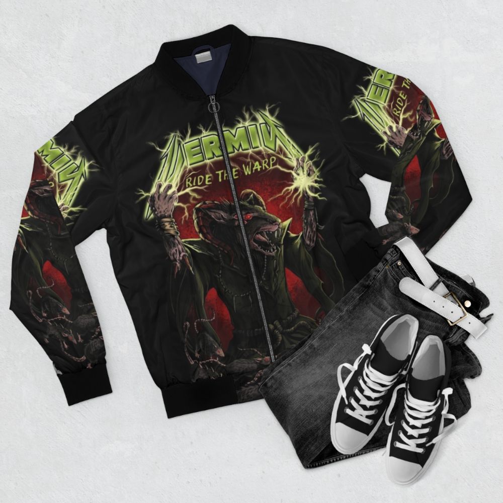 Skaven Vermin Bomber Jacket with Warhammer 40k inspired design - Flat lay