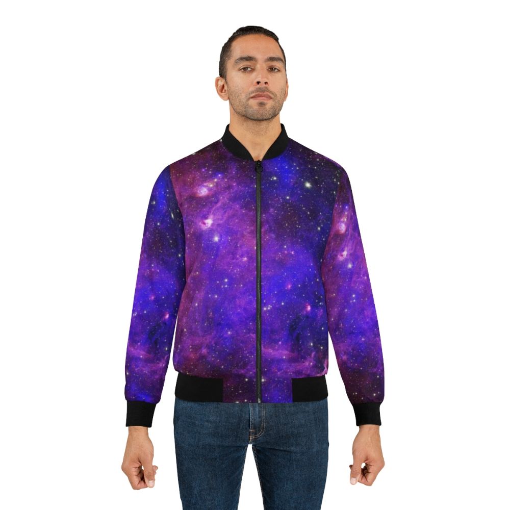 Galaxy design bomber jacket with vibrant cosmic patterns and stars - Lifestyle