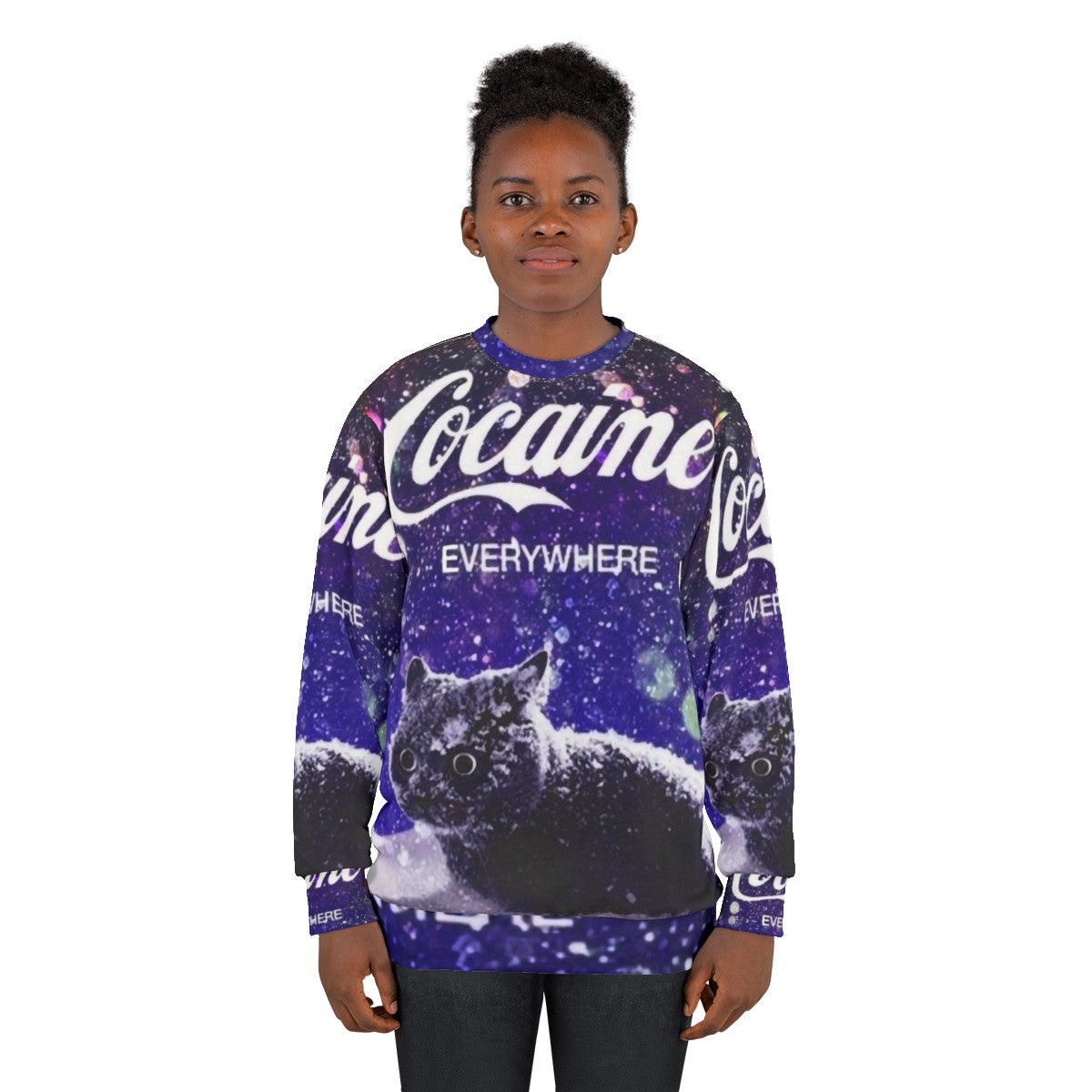 Cocaine Cat Sweatshirt with Quirky Cat Graphic - women