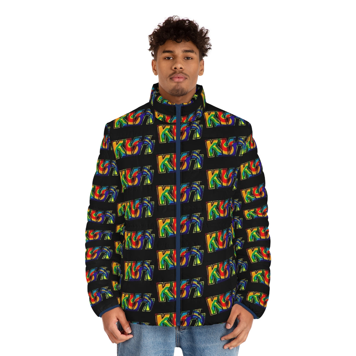 Kiss The Band Rainbow Tie Dye Puffer Jacket - men front