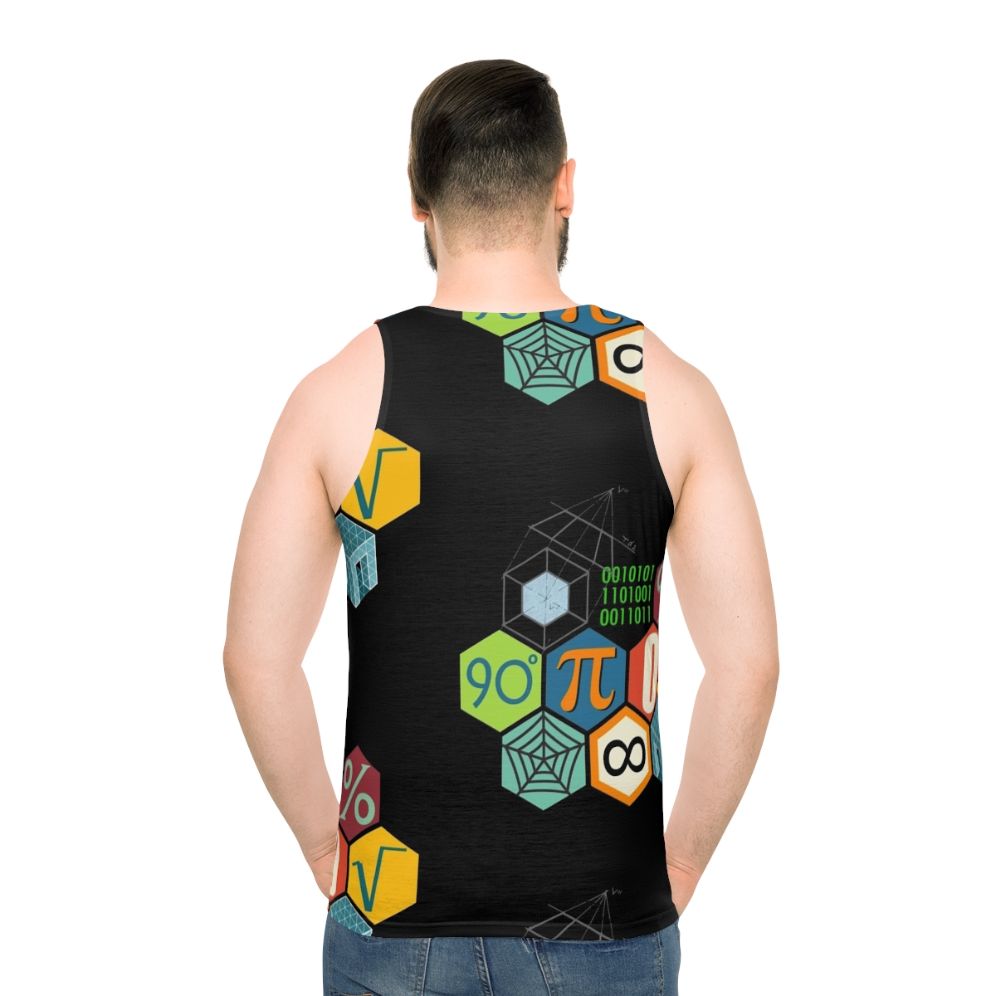 Unisex math-themed tank top with geometric designs - men back