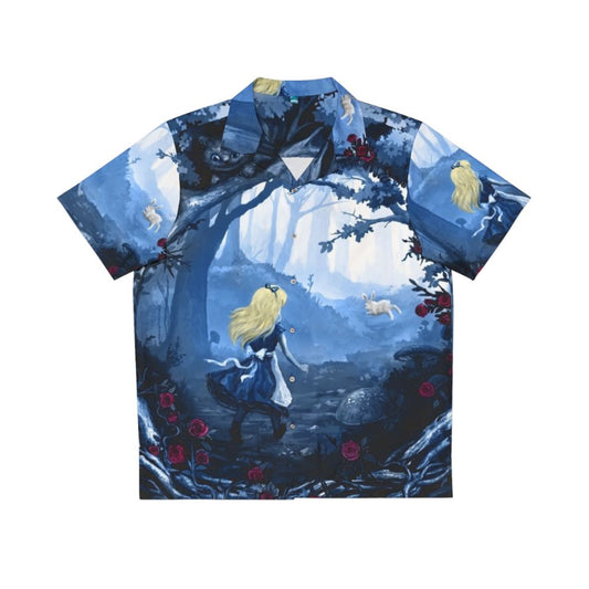 Alice in Wonderland fantasy hawaiian shirt with cheshire cat