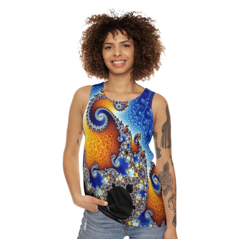 Mandelbrot fractal blue spiral unisex tank top - women