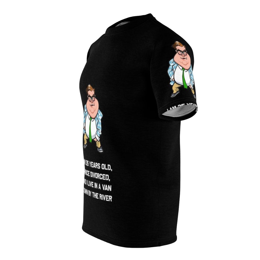 A t-shirt design featuring the iconic Chris Farley character Matt Foley from Saturday Night Live - men left