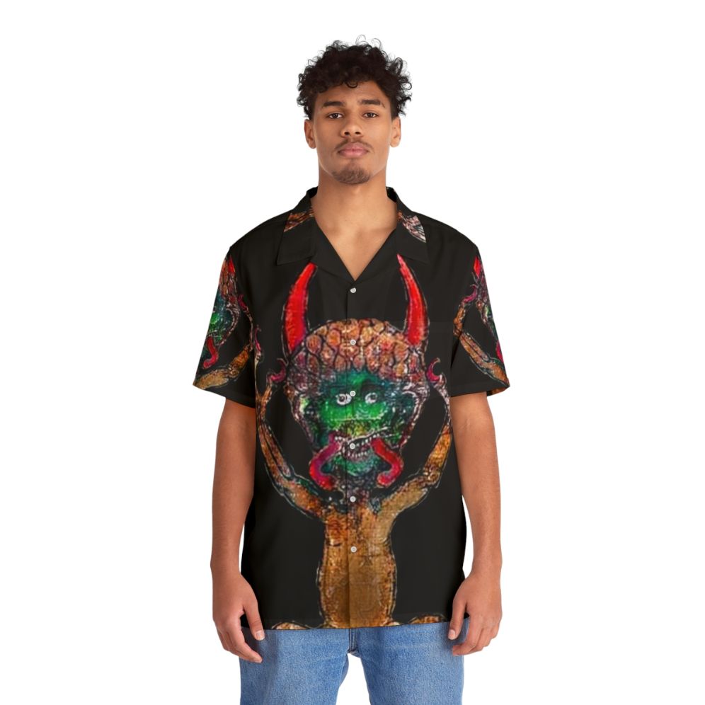 Enchanting medieval codex gigas devil themed Hawaiian shirt - People Front