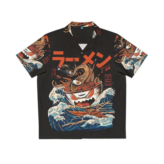 Retro ramen-themed Hawaiian shirt with anime-inspired kaiju monster design