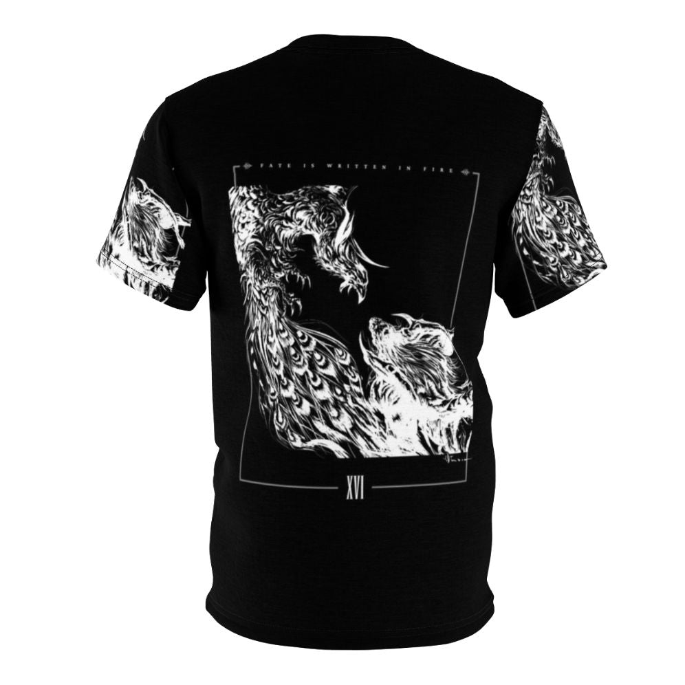 Monochrome graphic tee inspired by Final Fantasy XVI with characters Clive Rosfield, Ifrit, and Phoenix - Back