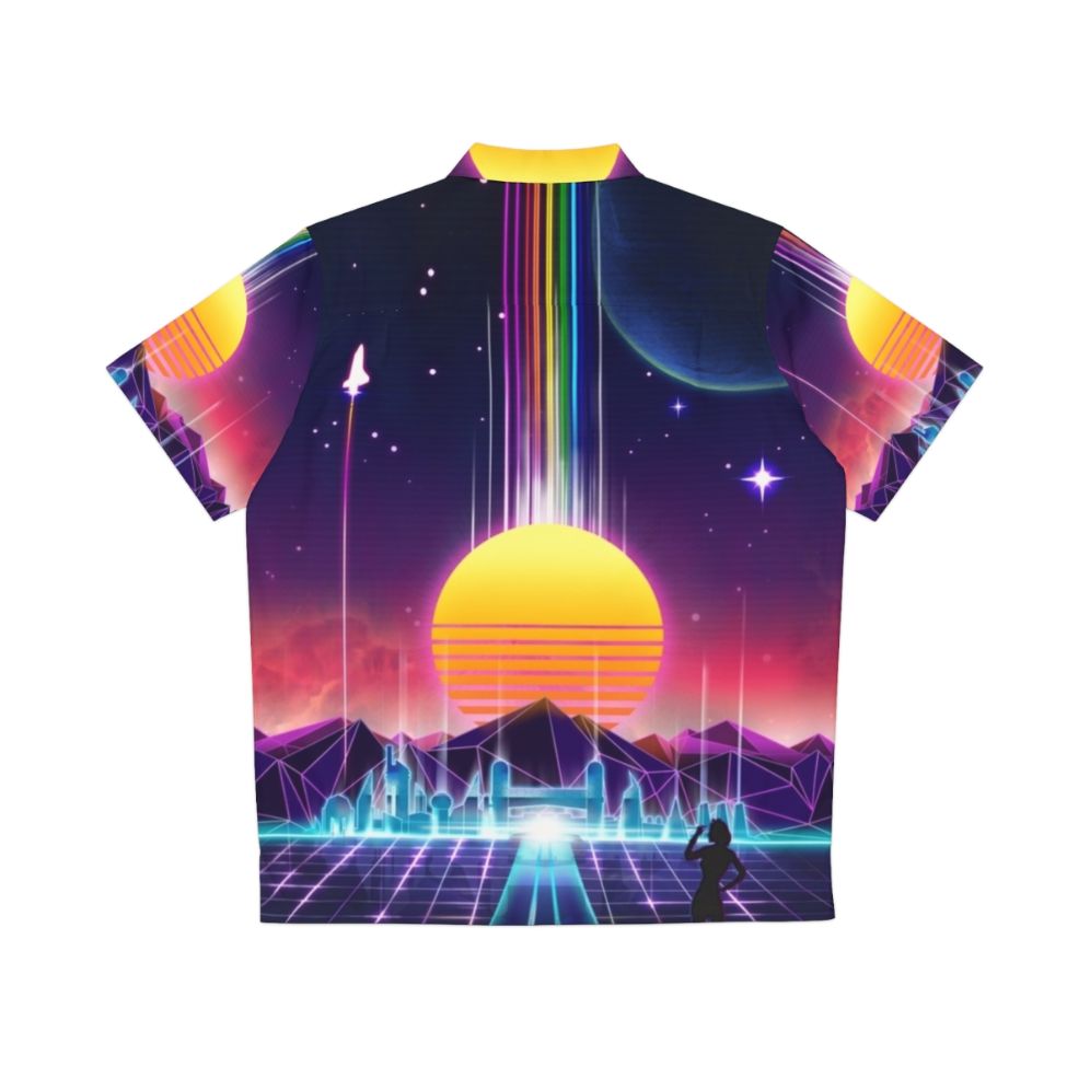 Neon Hawaiian Shirt with Retro Gaming, Space, and Cyberpunk Aesthetic - Back