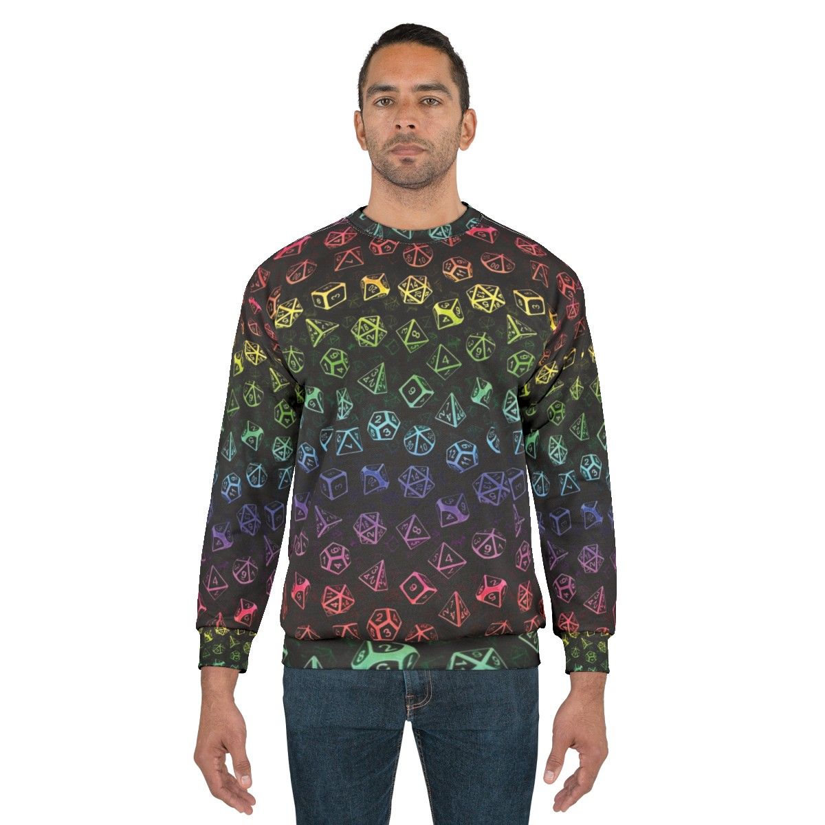 D20 dice set pattern rainbow sweatshirt for tabletop RPG gamers - men