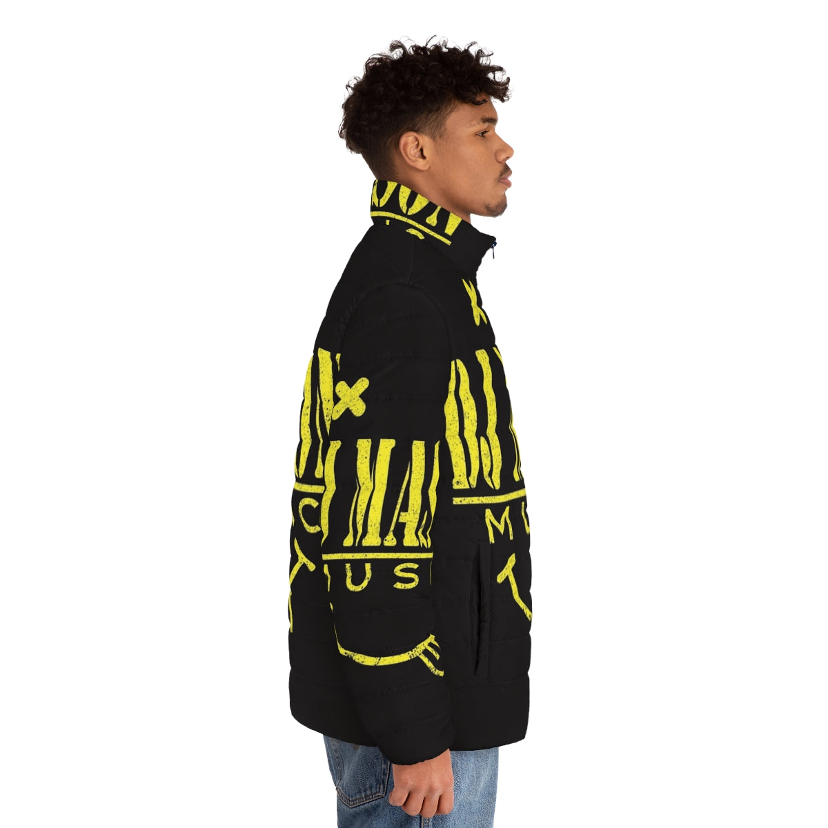 DJ Mason Smiley Face Puffer Jacket - Stylish and Comfortable Puffer Jacket with Vibrant Smiley Face Design - men side right