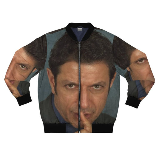 Jeff Goldblum wearing a bomber jacket, from the movie Jurassic Park