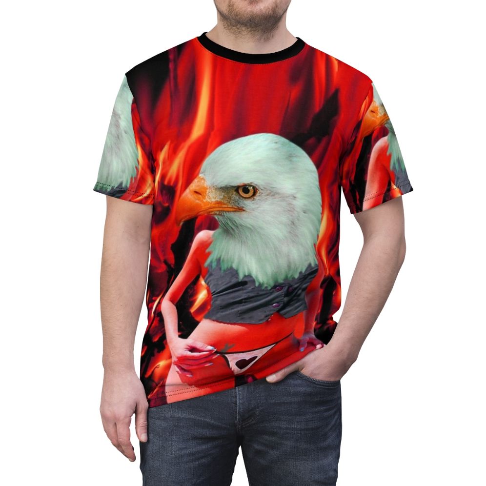 Stylish t-shirt featuring a vibrant illustration of a phoenix, a mythical bird from fantasy and cultural imagery. - men front