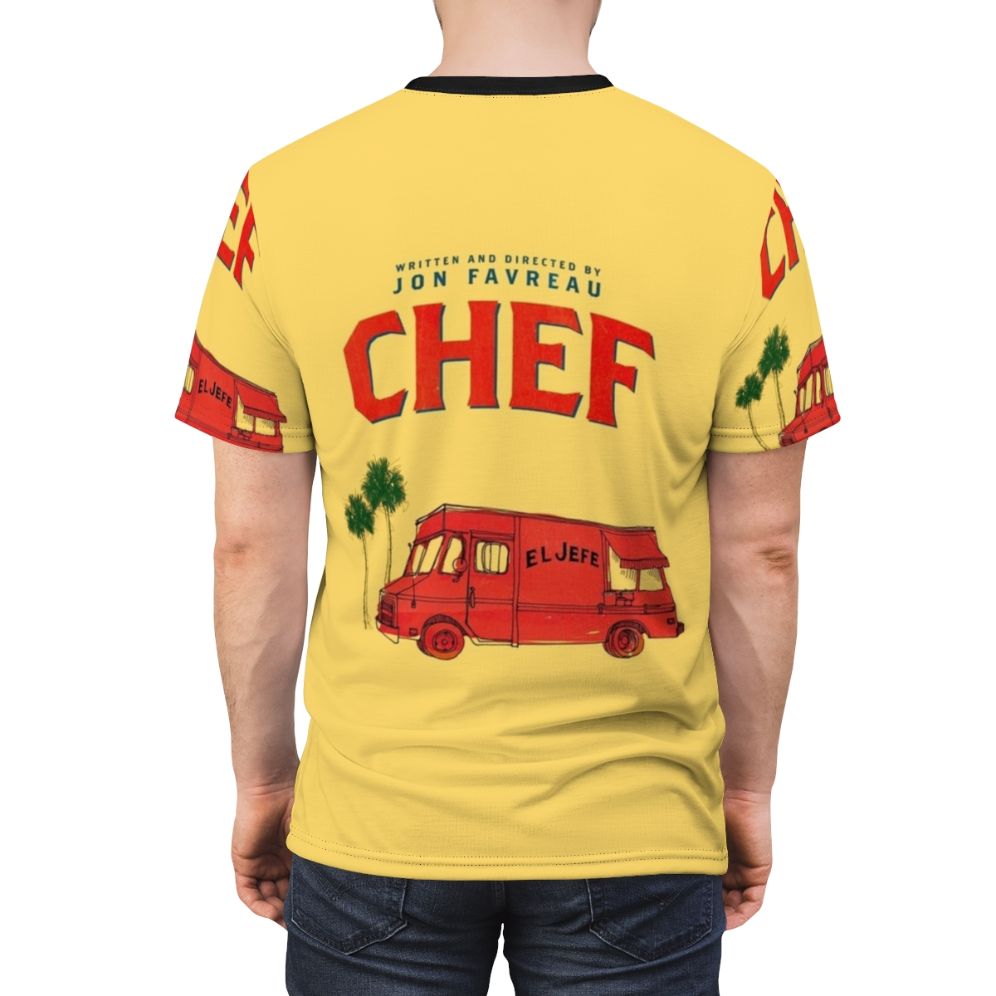 "El Jefe" food truck inspired graphic tee design featuring a vibrant all-over print (AOP) illustration - men back