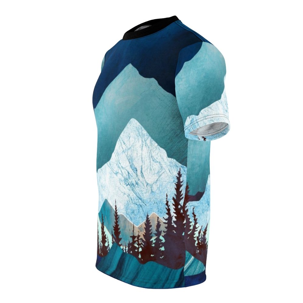 Serene and ethereal moon bay landscape on an all-over printed t-shirt - men left