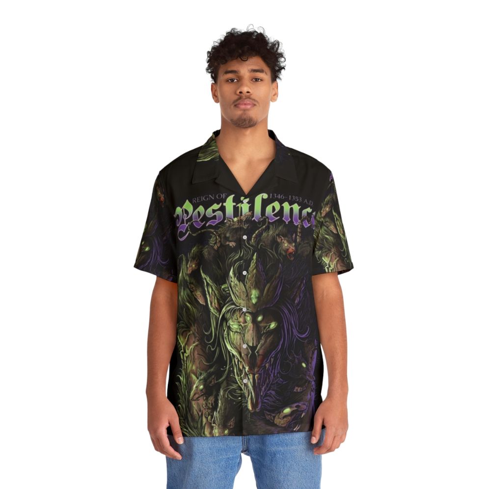 Pestilence King Hawaiian Shirt with Warhammer Fantasy Vermintide Clan Rat and Plague Knight Imagery - People Front