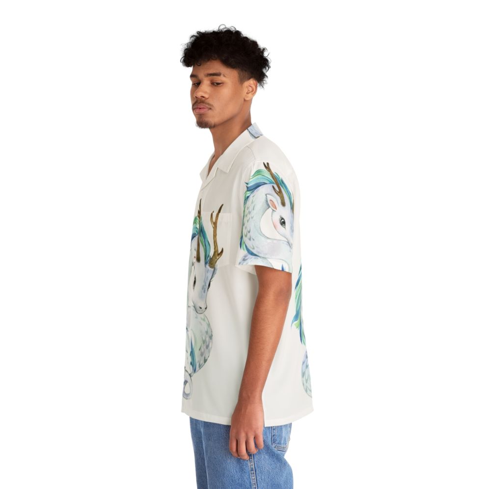 Mythical dragon printed on a colorful hawaiian shirt - People Left