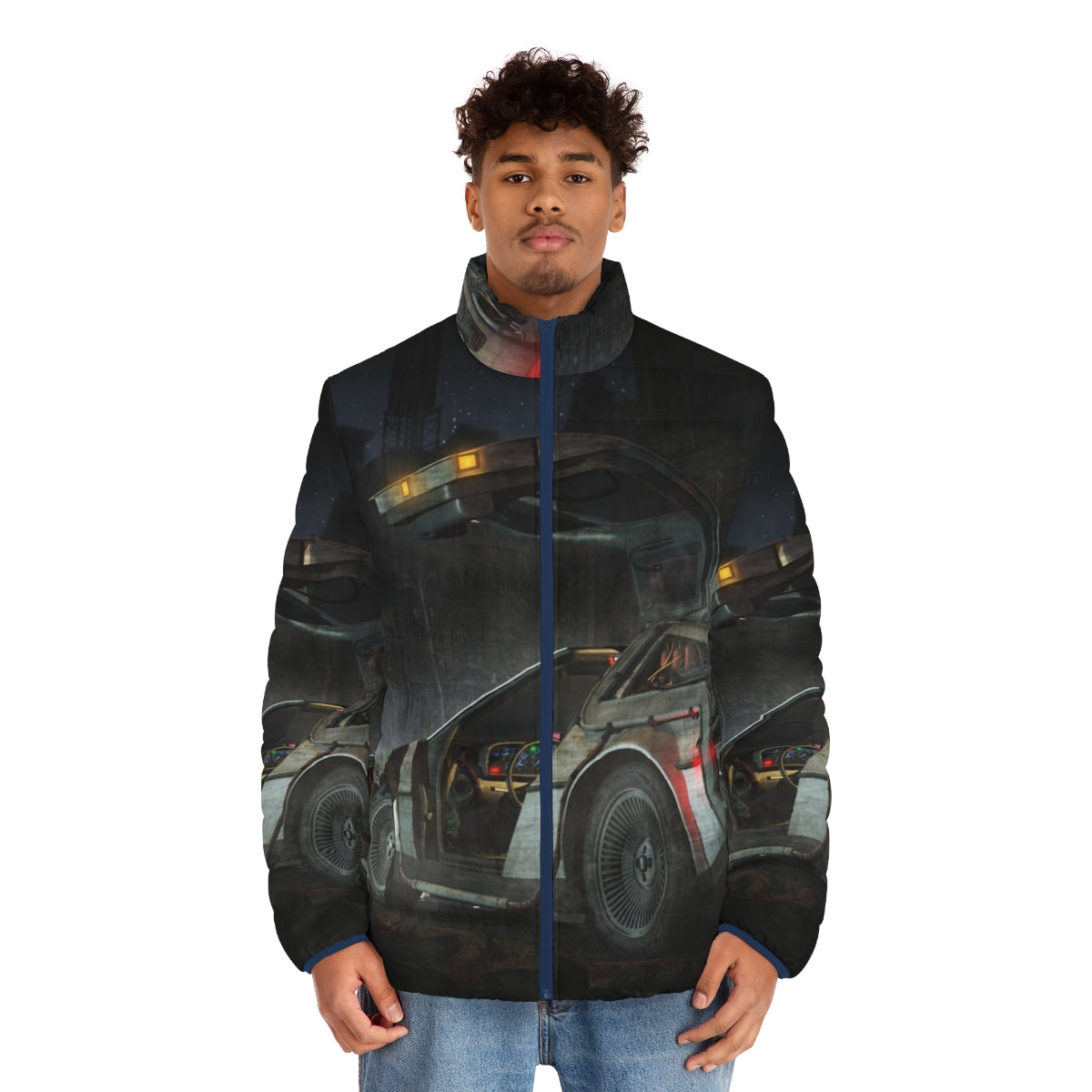 Retro puffer jacket inspired by the DeLorean from Back to the Future - men front