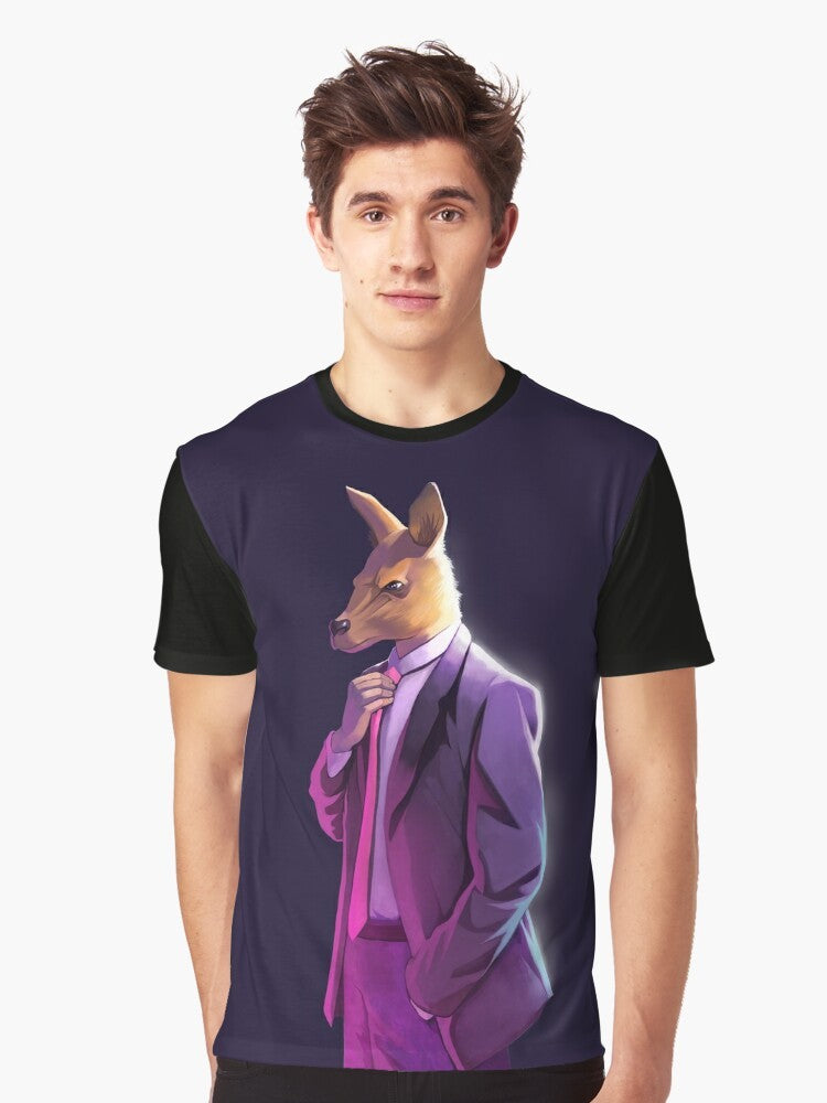 Graphic t-shirt featuring the Atheism Is Unstoppable logo and a kangaroo in a suit - Men