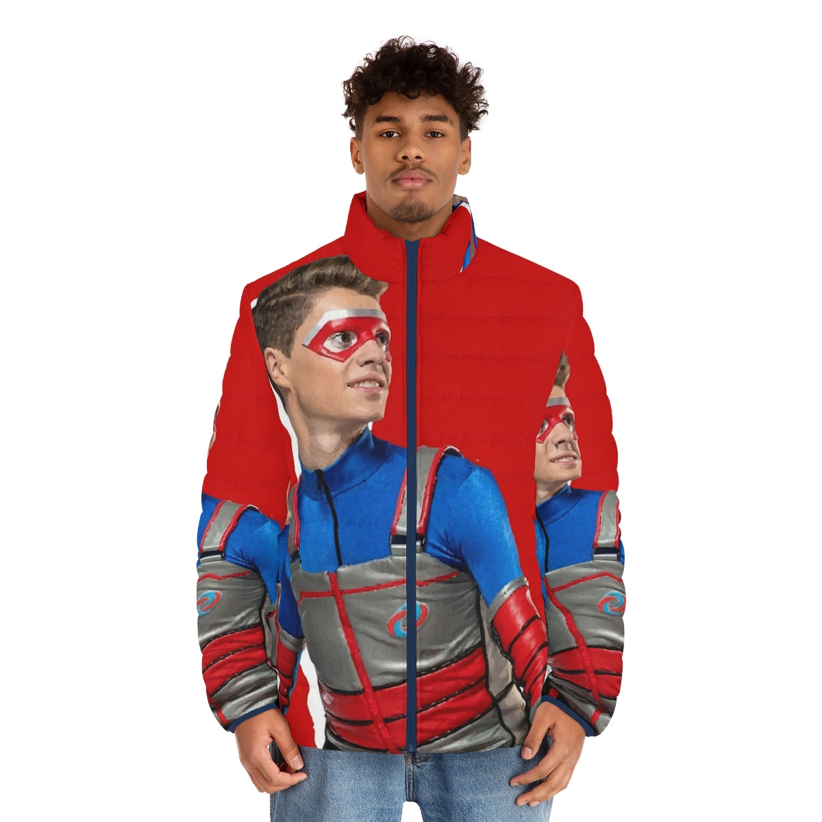 Kid Danger Red Puffer Jacket with Nickelodeon Superhero Design - men front