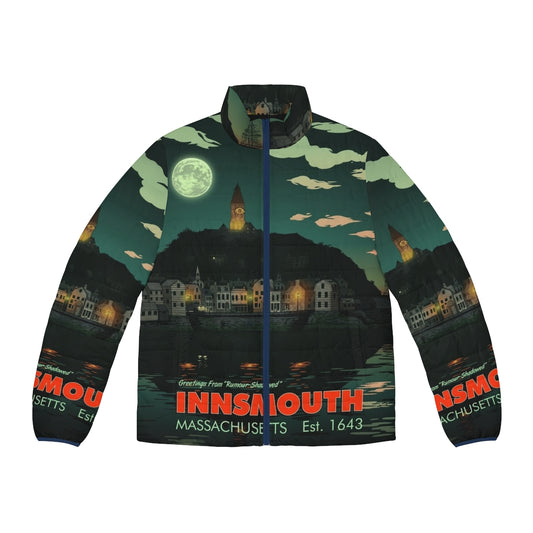 Innsmouth Lovecraft Puffer Jacket featuring Cthulhu design inspired by the works of H.P. Lovecraft