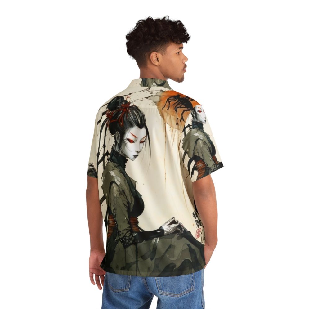 Arachne Greek Mythology Hawaiian Shirt featuring the Banished Weaver - Flat lay