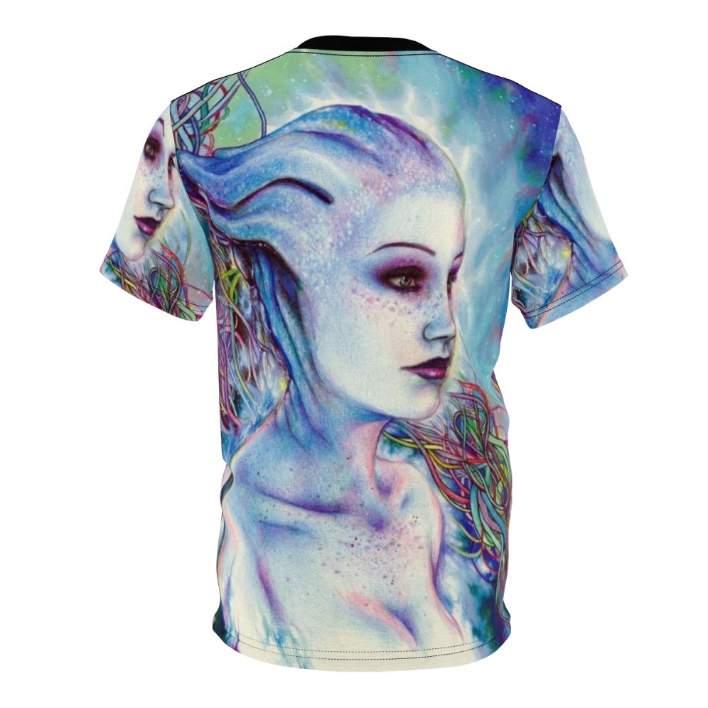 Mass Effect inspired Liara T'Soni t-shirt featuring a vibrant all-over print design - Back