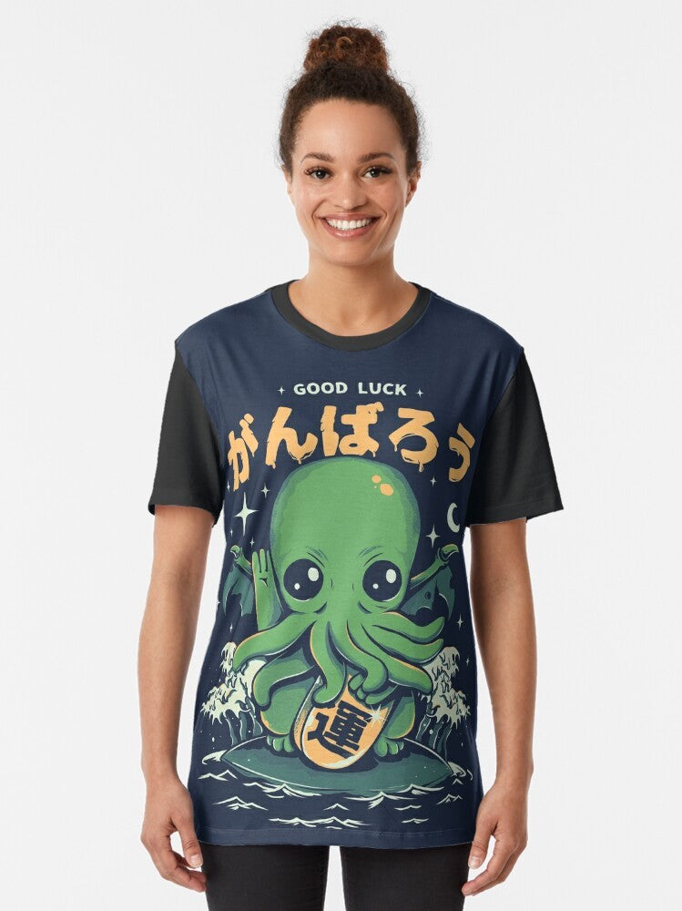 Lucky Cthulhu graphic design on a t-shirt, inspired by the works of H.P. Lovecraft - Women