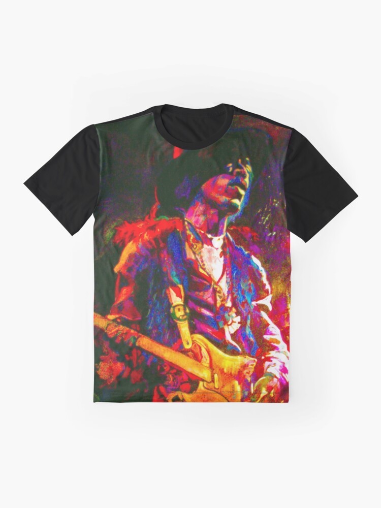 A rock and roll-inspired graphic t-shirt featuring an electric guitar design - Flat lay