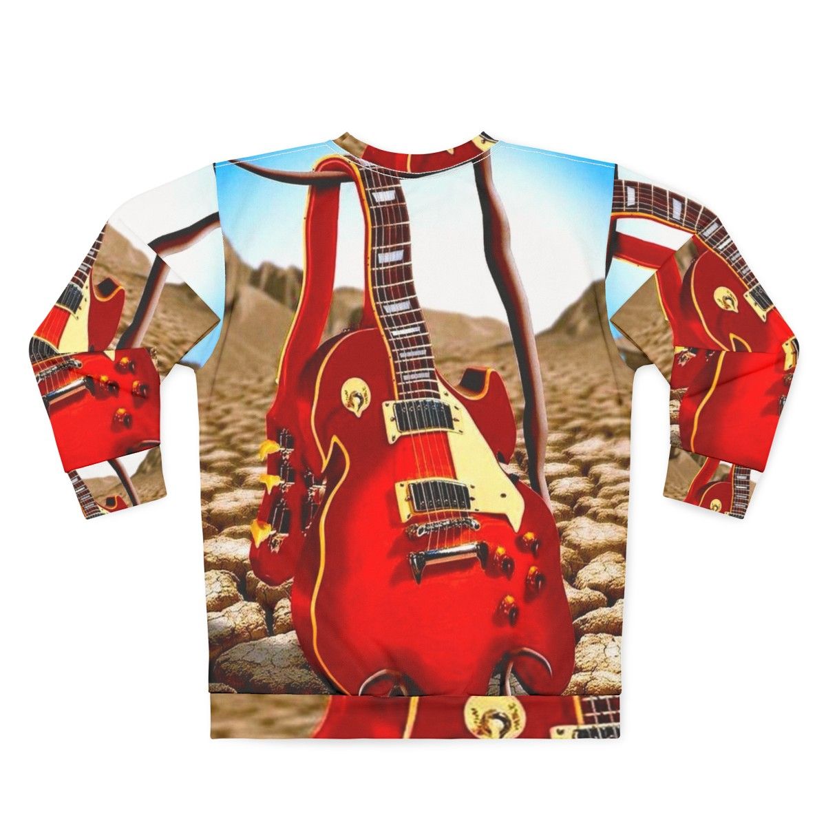 Melted guitar desert print surreal abstract sweatshirt - Back