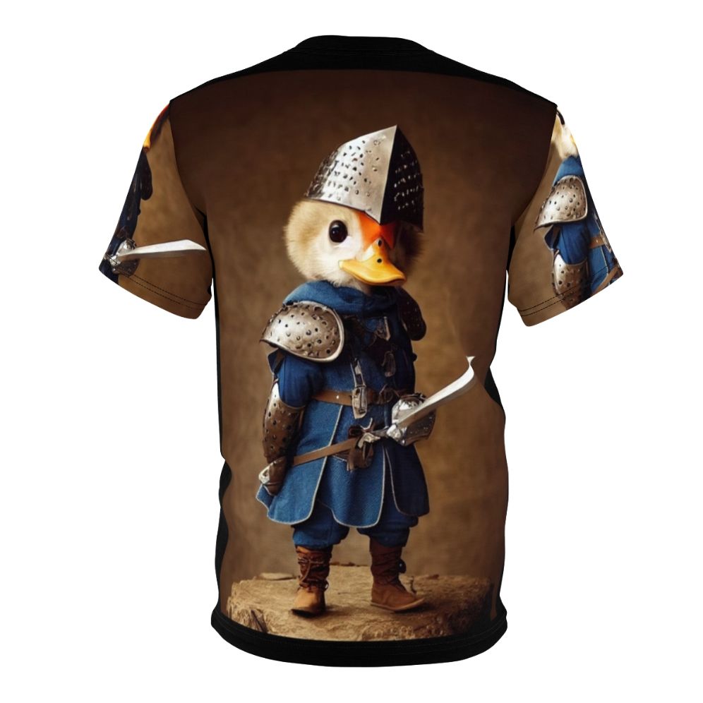 Stylized knight duck illustration on an all-over-print t-shirt - Back