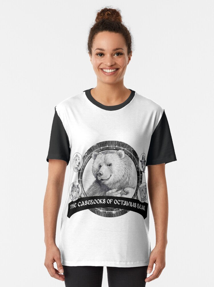 Casebooks of Octavius Bear Graphic T-Shirt featuring a stylized image of Octavius Bear - Women