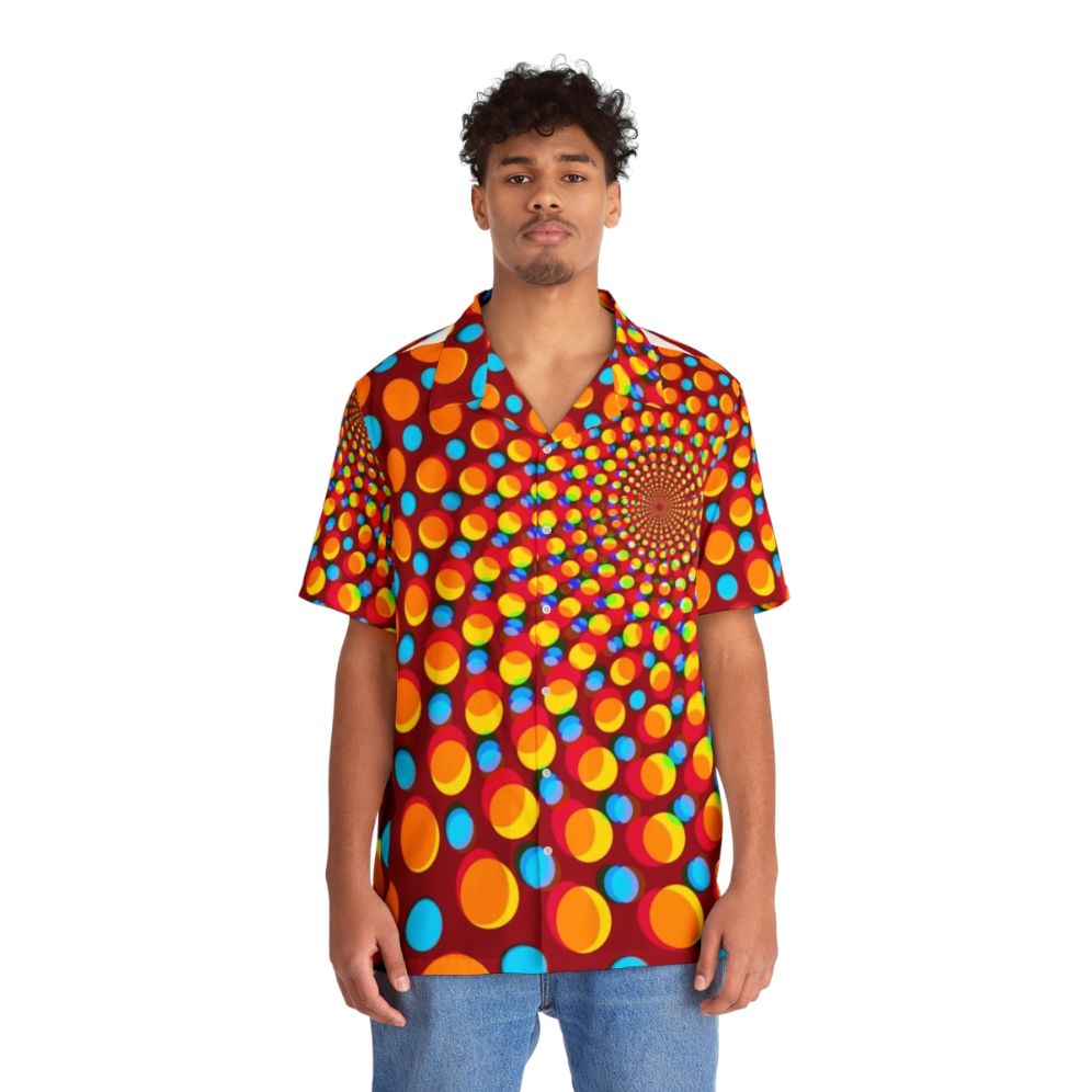 Retro rave Hawaiian shirt with psychedelic optical illusion pattern - People Front