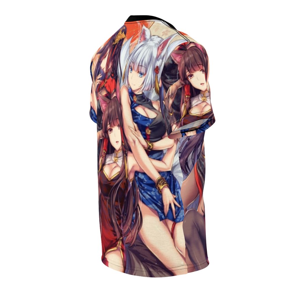 Anime-style illustration of the Sakura Empire shipgirls from the video game Azur Lane on a t-shirt - men right