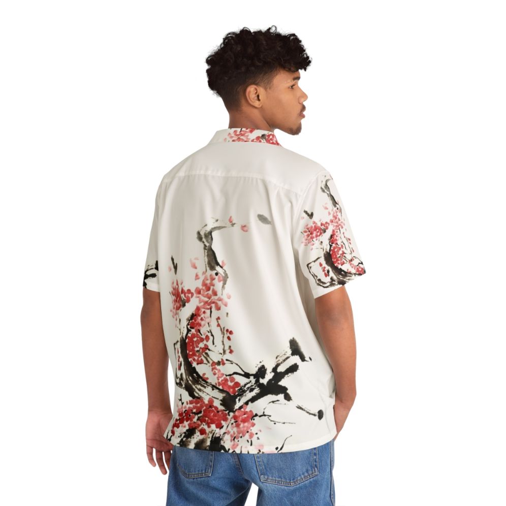 Cherry Blossom Japanese Ink Painting Hawaiian Shirt - People Back