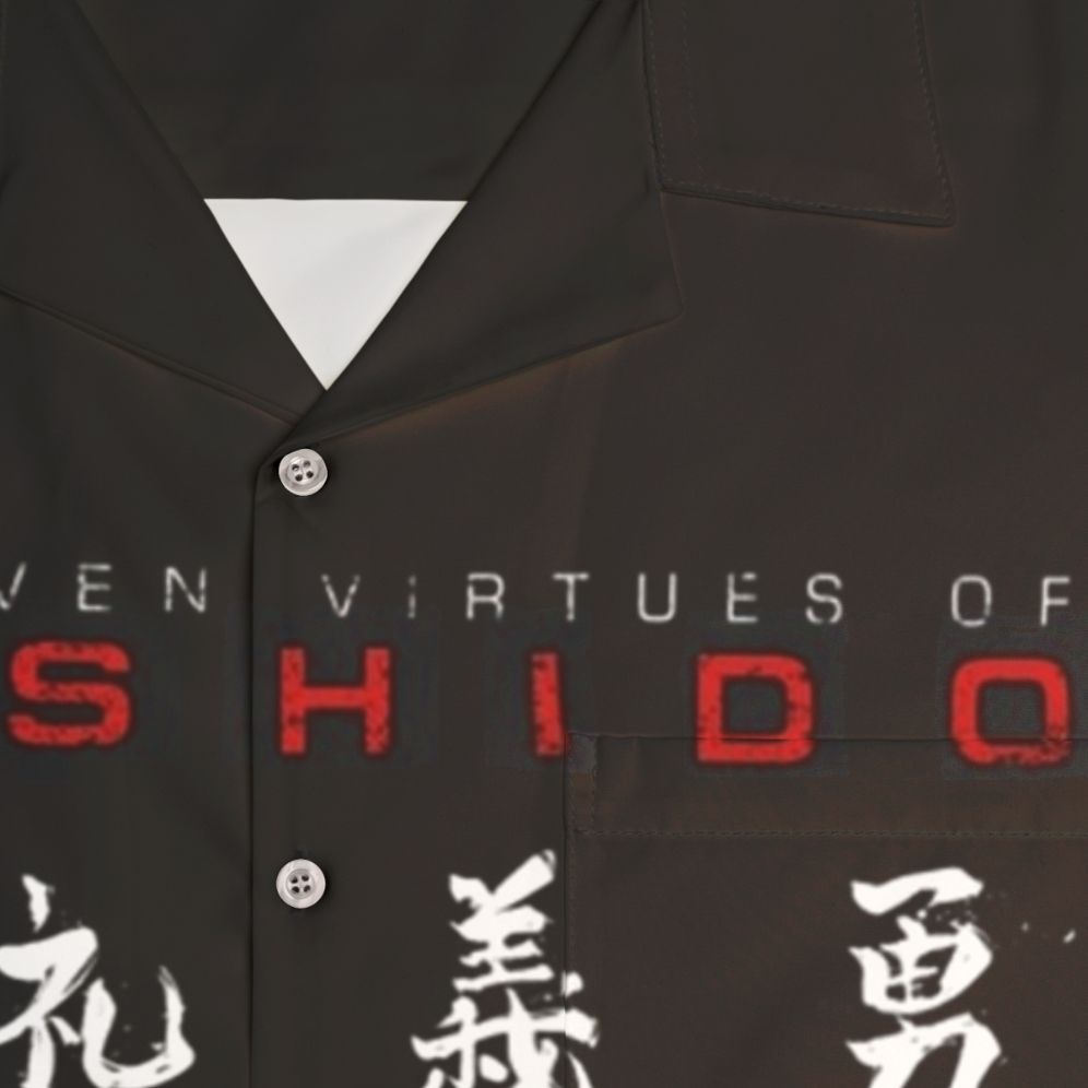 Bushido Code Black Hawaiian Shirt featuring samurai warrior and martial arts design - Detail