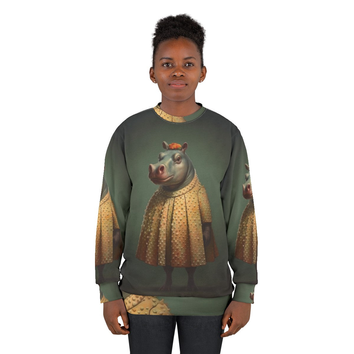 Vintage-style sweatshirt with a funky hippo graphic - women