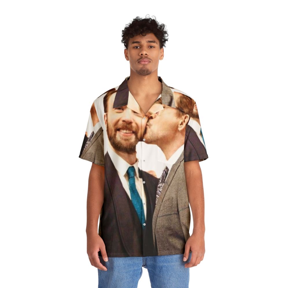 Chris Hemsworth and Robert Downey Jr. Marvel Superhero Hawaiian Shirt - People Front