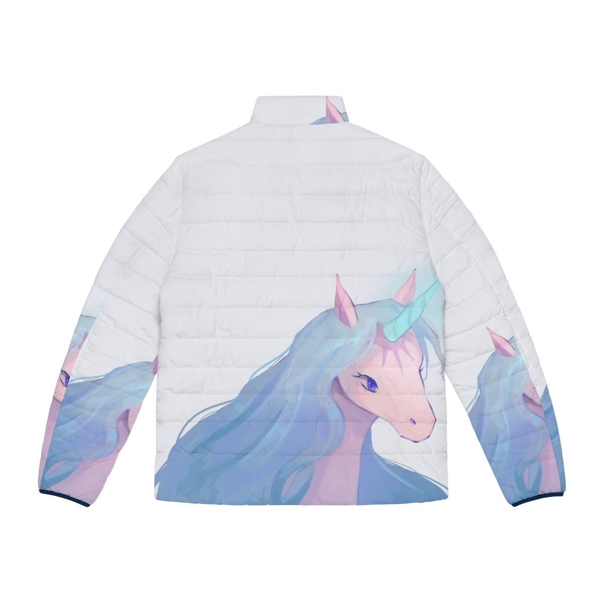 The Last Unicorn illustration printed on a puffer jacket for unicorn lovers - Back