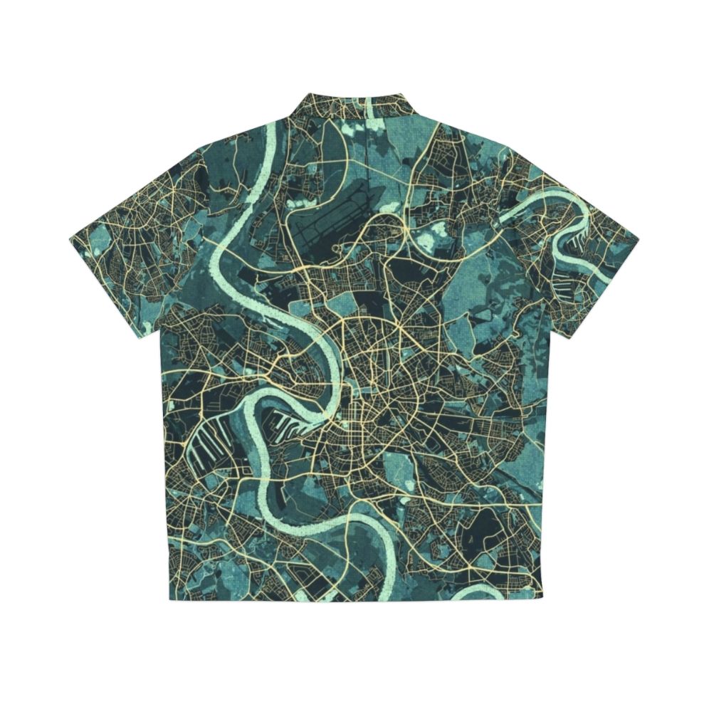 Dusseldorf City Map of Germany Summer Hawaiian Shirt - Back