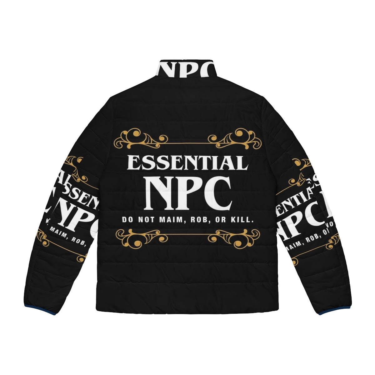 Essential NPC Non-Playable Character Gaming Puffer Jacket for tabletop RPG and video game fans - Back