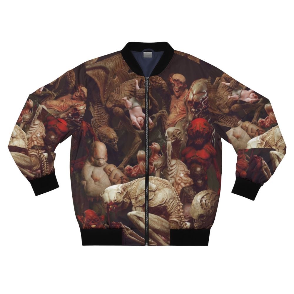 Horror and sci-fi inspired bomber jacket with Carlesimo's original artwork