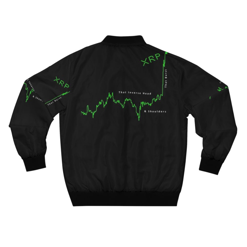 XRP cryptocurrency-themed bomber jacket with a head and shoulders pattern - Back