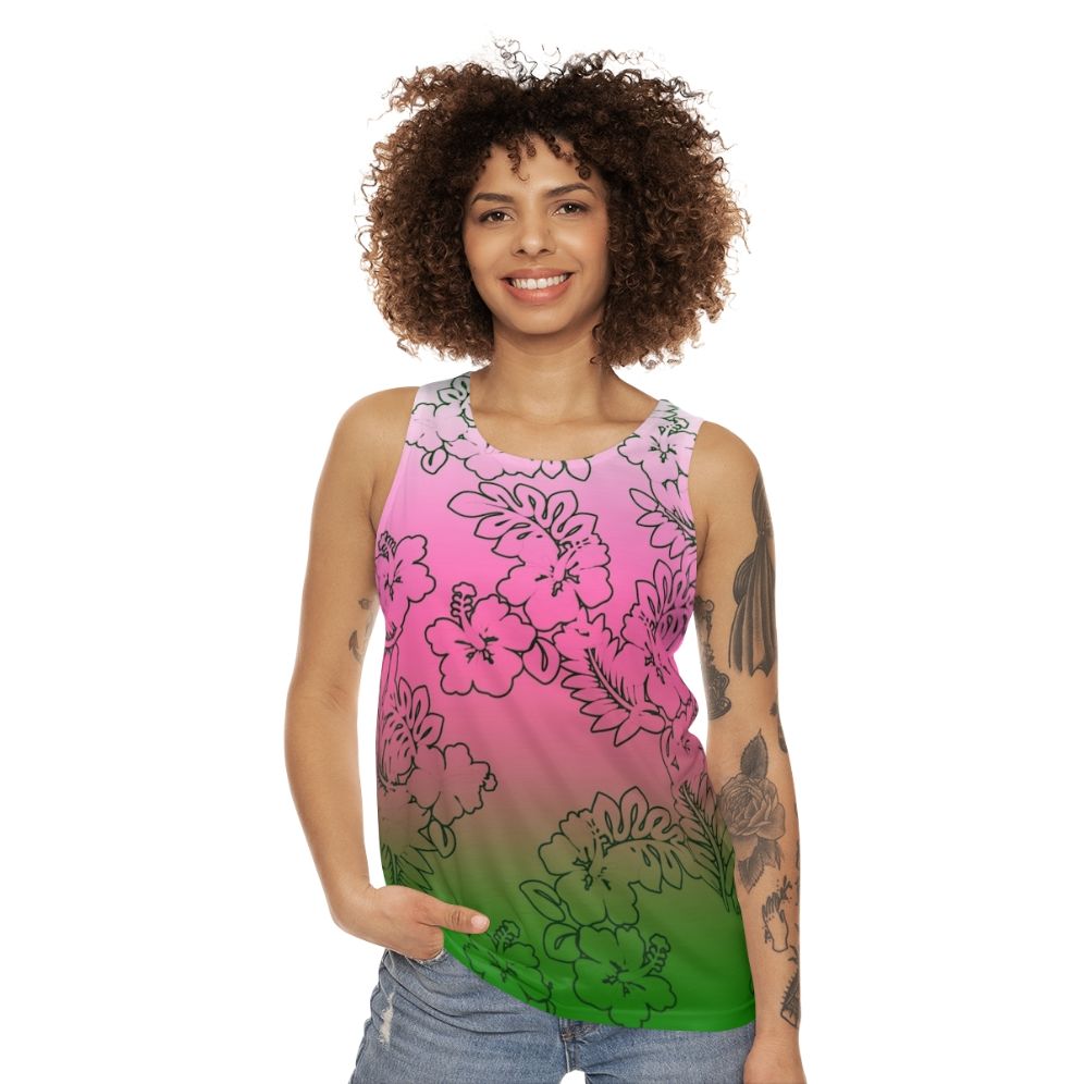 Ombre floral hibiscus unisex tank top - women