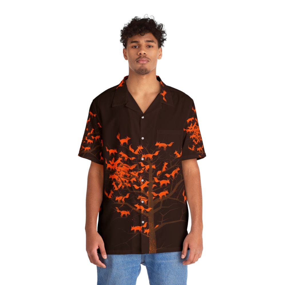 Blazing Fox Tree Hawaiian Shirt - Nature and Wildlife Inspired Autumn Apparel - People Front