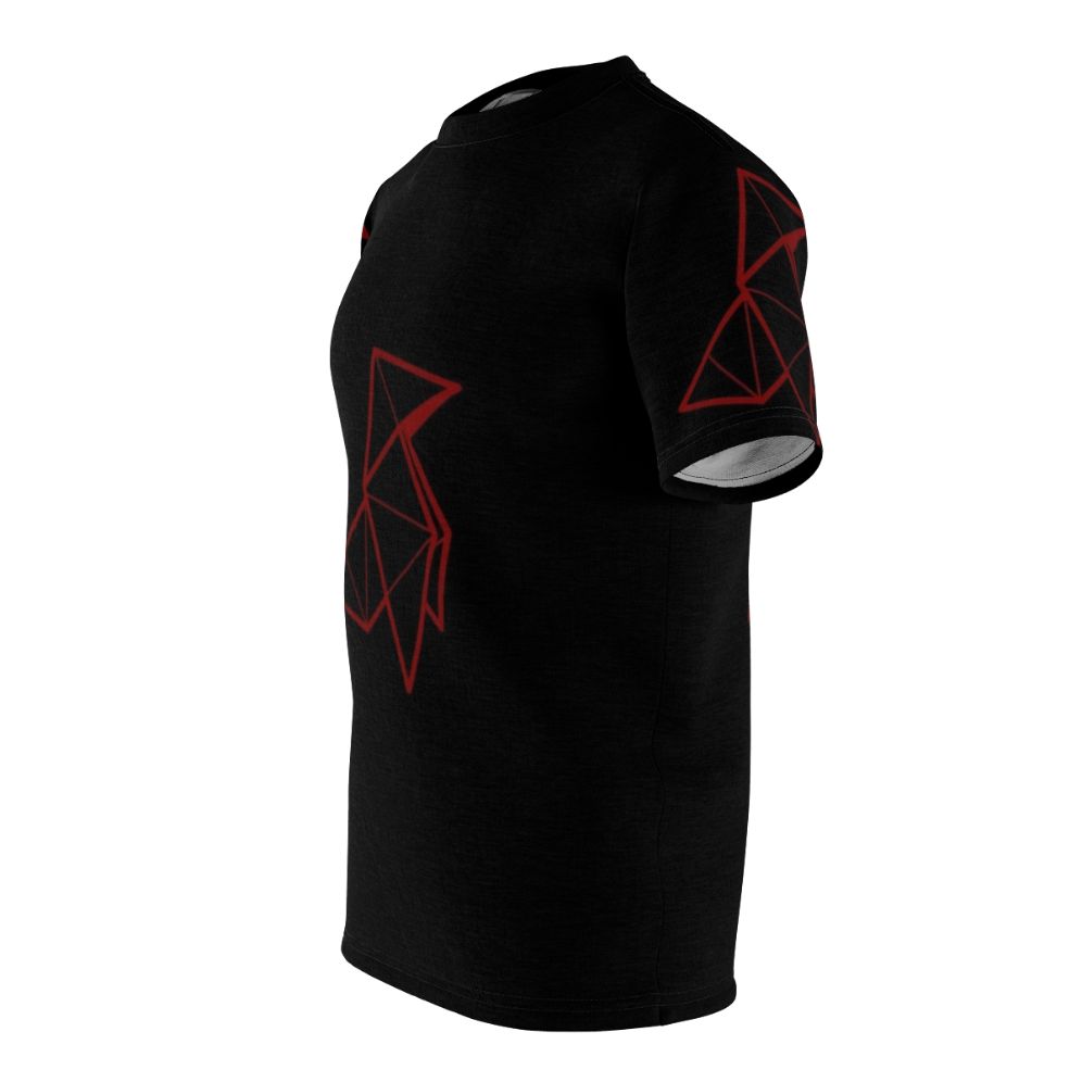 Stylish red graphic t-shirt featuring an origami crane design for fans of the TV series Money Heist - men left