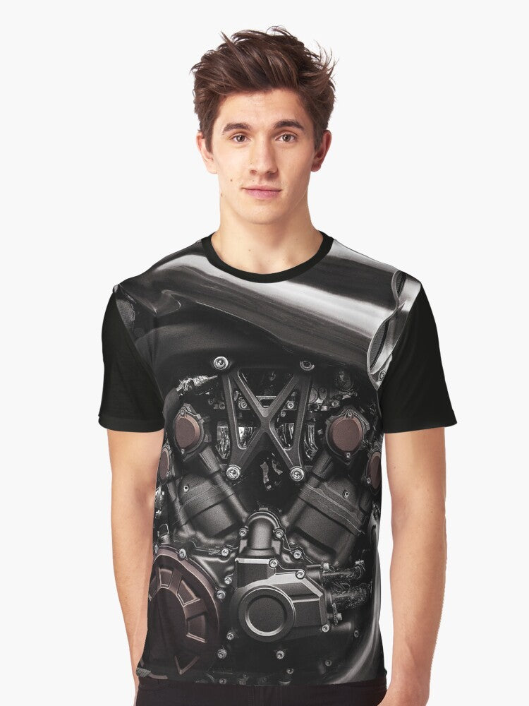 Vmax motorcycle graphic t-shirt in black and white with selective color - Men