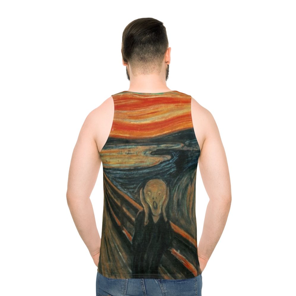 Unisex tank top featuring Edvard Munch's "The Scream" artwork - men back