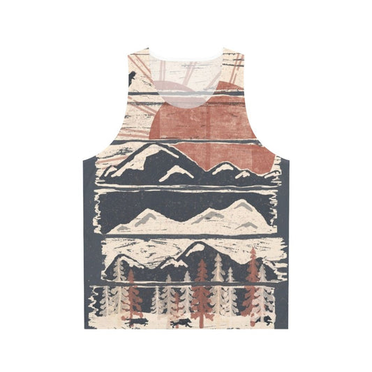 Unisex winter adventure tank top with nature and wildlife graphics