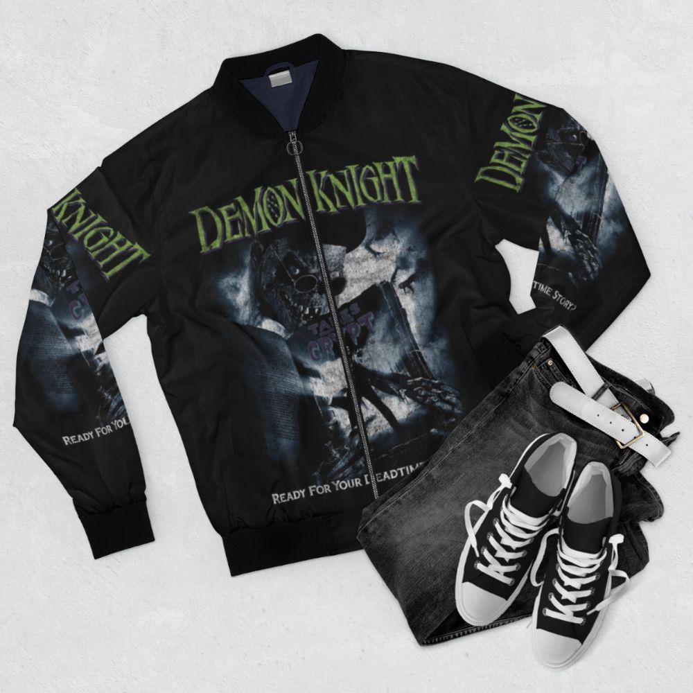 Demon Knight Tales from the Crypt Horror Bomber Jacket - Flat lay