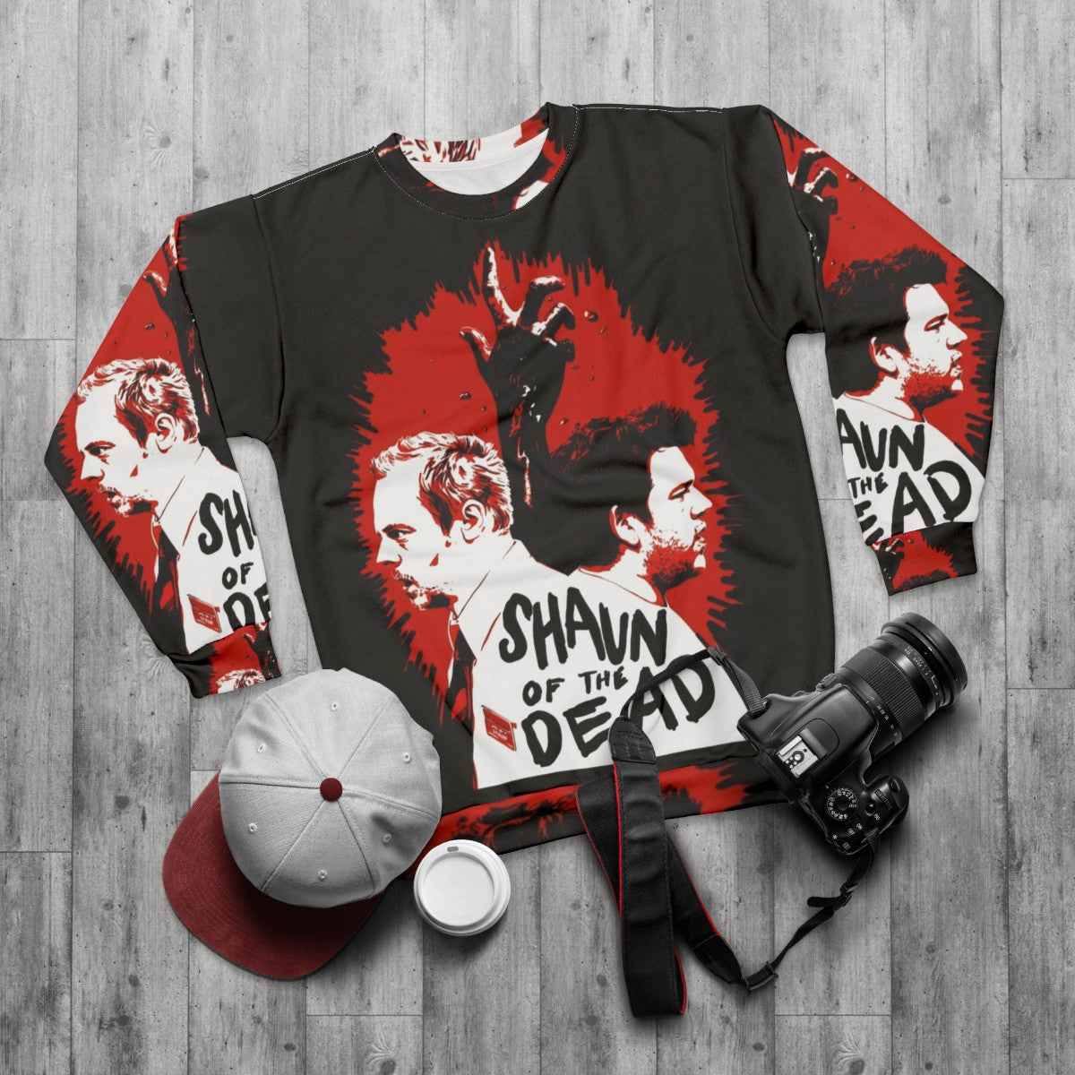 Shaun of the Dead Sweatshirt featuring movie poster design - flat lay